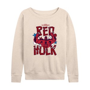 Women's - Marvel - Captain America Scribble Red Hulk Lightweight French Terry Wide Neck Long Sleeve Shirt - 1 of 4