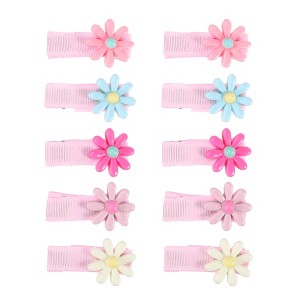 Unique Bargains Girl's Flower Shape Cartoon Fabric Hair Clips Colorful 1 Set of 10 Pcs - 1 of 4