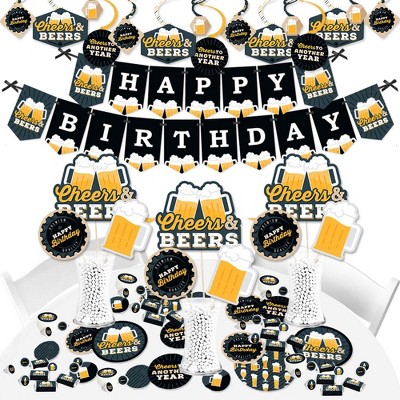 Big Dot of Happiness Cheers and Beers Happy Birthday - Birthday Party Supplies - Banner Decoration Kit - Fundle Bundle