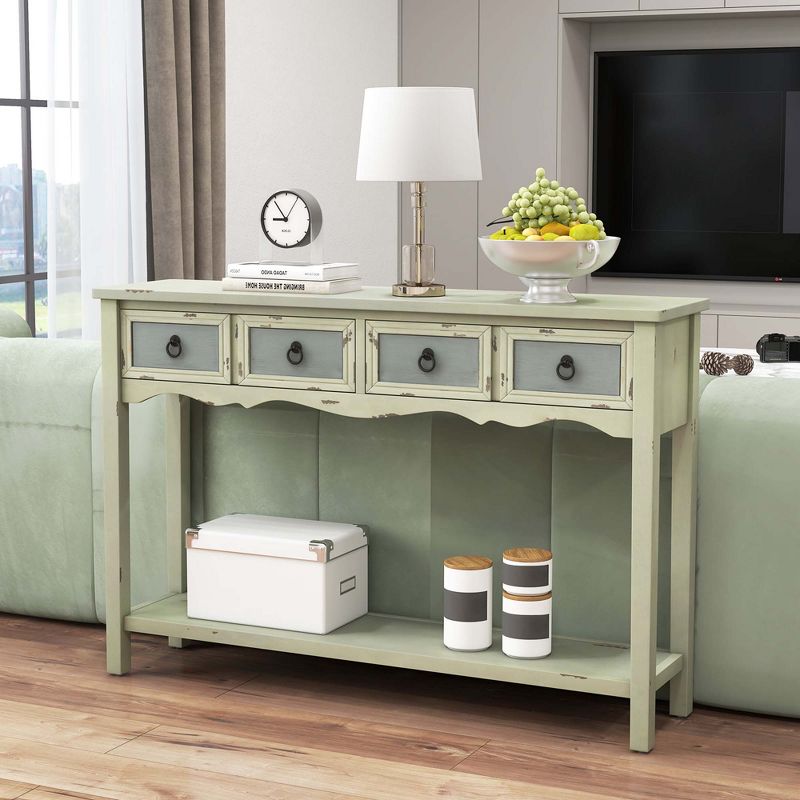 Costway Farmhouse Console Table 48'' Entryway Table with 2 Drawers & Open Storage Shelf, 3 of 11