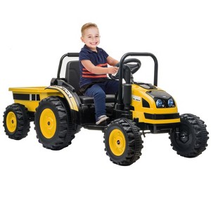 Kids Ride On Tractor with Trailer, 12V Battery Powered Electric Tractor with Remote Control - 1 of 4