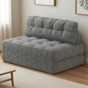 Folding Sofa Bed, Corduroy Floor Folding Couch with Pillow, Futon Convertible Sleeper Chair Foldable Mattress, Back Support - 1 of 4