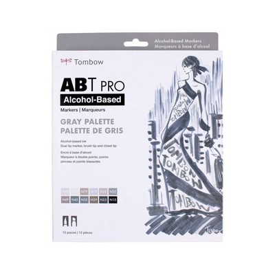 12ct ABT PRO Dual-Tip Alcohol Based Art Markers Gray Palette - Tombow
