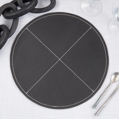Black Faux Leather Round Placemats with Stitching, Set of 4