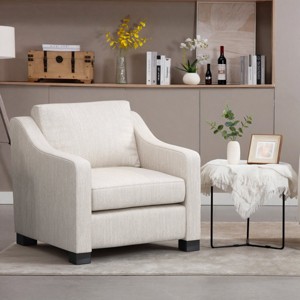 Upholstered Club Armchair With Swoop Arm,Fabric Living Room Chair With Thick Back And Cushion,Birch Wood Legs Fabric Armchair-Cuddlewood - 1 of 4
