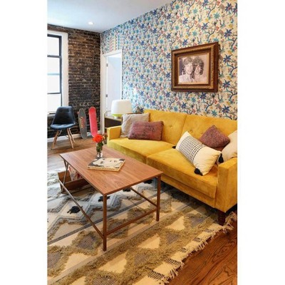 Regal Light Walnut Woodgrain Coffee Table with Bronze Metal Frame