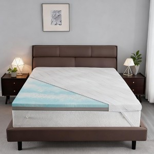 Dyonery Extra Firm Mattress Topper 3 Inch RV King Cooling Gel Bamboo High Density Memory Foam Bed Topper for Pain Relief with Ice Silk Cover - 1 of 4