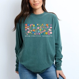 Simply Sage Market Grow Positive Thoughts Floral Garment Dyed Long Sleeve - 1 of 4