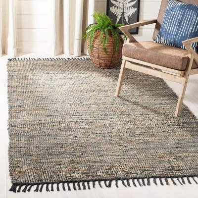 Gray Handwoven Cotton and Cowhide Area Rug, 3' x 5'
