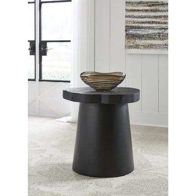 Black Round Wood and Metal Contemporary End Table