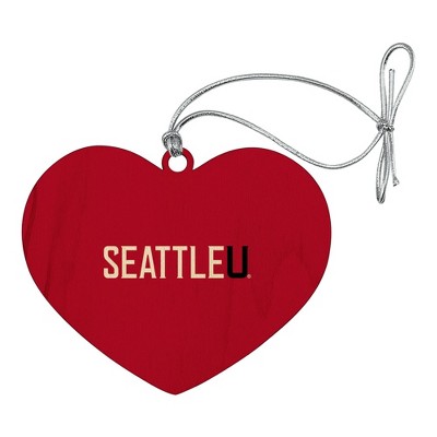 Seattle University Redhawks Logo Heart Love Wood Christmas Tree Holiday Ornament