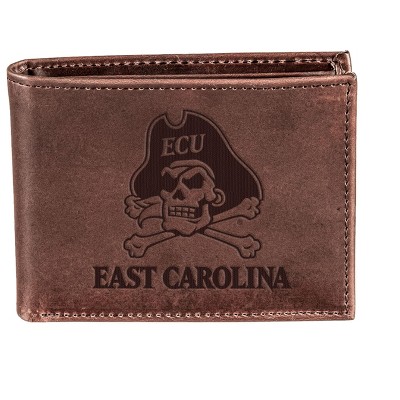 Evergreen NCAA East Carolina Pirates Brown Leather Bifold Wallet Officially Licensed with Gift Box
