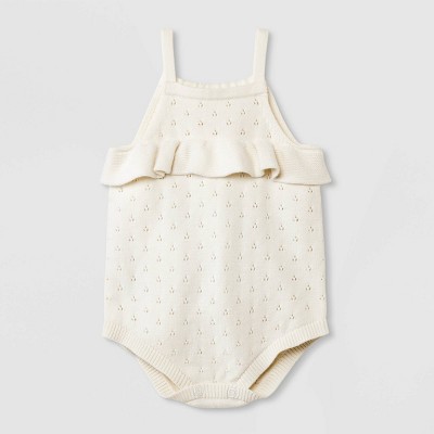 Image of Baby Girls' Pointelle Sweater Romper - Cat & Jack™ Cream 6-9M