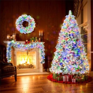 CIPACHO 6FT Snow Flocked Pre - lit Christmas Tree Set - Tree, Garland, Wreath, Colorful LED Lights, 8 Modes & Pine Cones for Home Decor - 1 of 4