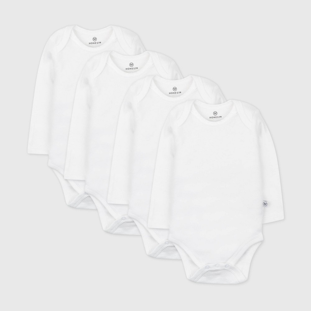 Honest Baby 4pk Organic Cotton Long Sleeve Bodysuit - White 3-6M