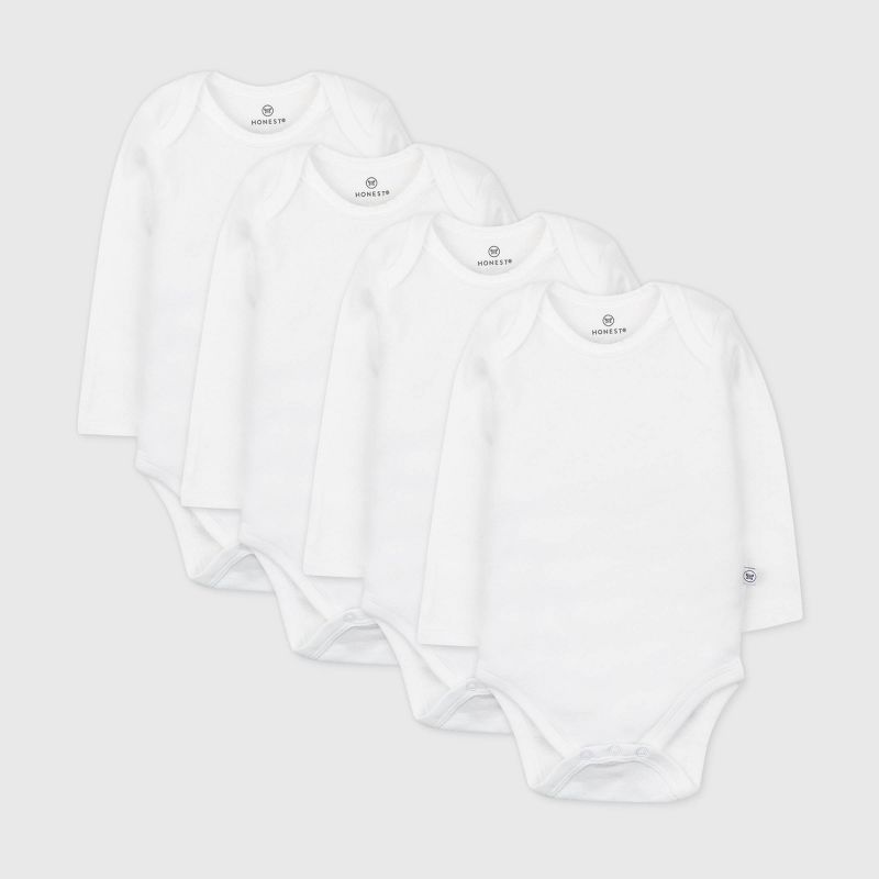 Honest Baby 4pk Organic Cotton Long Sleeve Bodysuit - White, 1 of 2
