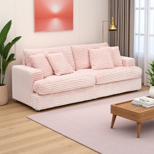 79.3" Corduroy 3-Seater Sofa with 4 Matching Pillows & Spring Upholstered Cushioning - 1 of 4