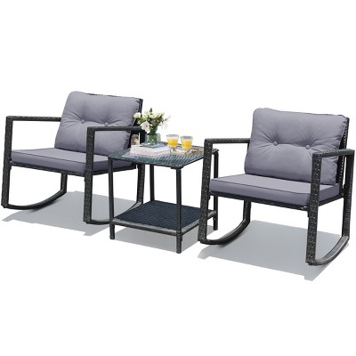 Tangkula 3 PCS Patio Chair Table Set Wicker Rattan Furniture Beige/Red/Blue/Black