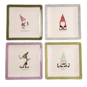 Transpac Christmas Ceramic Gnaughty Gnome Plate Set of 4 Christmas Home Decorations - 1 of 1