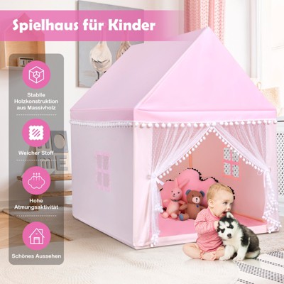 Pink Fairy Castle Kids Play Tent with Washable Mat and Windows