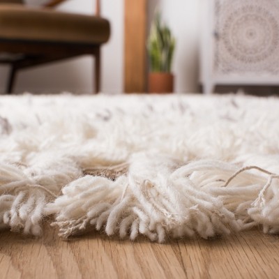 Luxurious Grey/Ivory Hand-Tufted Shag Wool Area Rug 6' x 9'