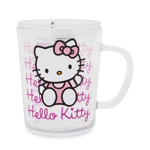 Silver Buffalo Sanrio Hello Kitty Pink Outfit Glass Mug With Lid | Holds 14 Ounces - 1 of 4