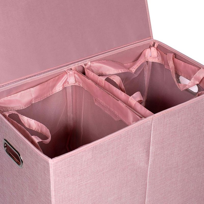 BirdRock Home Double Linen Laundry Hamper with Lid and Removable Liner - Pink, 5 of 8