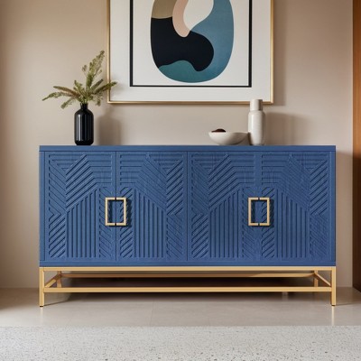 Retro-Style Sideboard Buffet Cabinet with Adjustable Storage Shelves,4 Doors and Rectangular Metal Handles for Living Room - Leovsnove