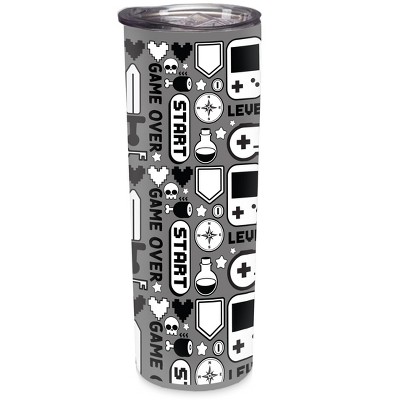 Elanze Designs Gamer Pattern Grey Black 20 ounce Stainless Steel Travel Tumbler