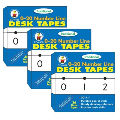 Carson Dellosa Education Traditional Desk Tape 0-20 Number Line, Grade PK-5, 36 Per Pack, 3 Packs