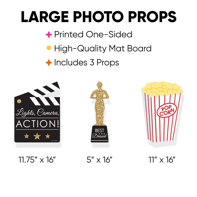 Big Dot of Happiness Red Carpet Hollywood - Popcorn, Award, and Clapboard Decorations - Movie Night Party Large Photo Props - 3 Pc, 3 of 6