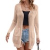 Womens Sweater Cardigan Open Front Mesh Sweater with Side Pocket Ribbed Cuff Sweater Knit Beach Cover Ups - 4 of 4