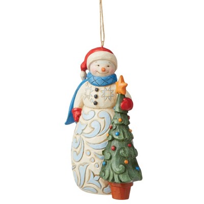 Jim Shore 4.25" Snowman With Tree Christmas Snow Man  -  Tree Ornaments