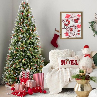 NAYSAYE Christmas Tree Stand 5FT Tree with Red Berries and Pine Cones for Realistic Holiday Decor, Green and White, 37"*60"*13.86"