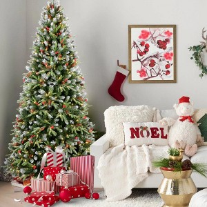 NAYSAYE Christmas Tree Stand 6FT Tree with Red Berries and Pine Cones for Realistic Holiday Decor, Green and White, 42"*72"*19.8" - 1 of 4
