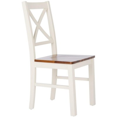 Akash White and Natural Wood Cross Back Dining Side Chair Set
