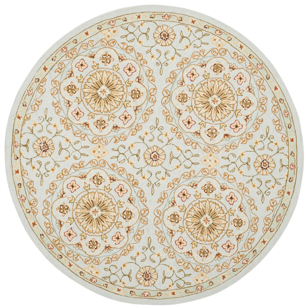 8 Medallion Hooked Round Area Rug Teal Green Safavieh For Sale