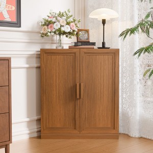 36 in. Tall Wood Grain Corner Storage Cabinet in Natural Wood Color, Storage Organizer with Adjustable Shelves for Bedroom Living/Dinning Room - 1 of 4