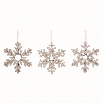 Transpac Wood White Christmas Snowflake Ornaments Set Of 3 : Target