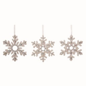 Transpac Wood White Christmas Snowflake Ornaments Set of 3 - 1 of 2