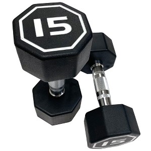 Naysaye Dumbbell Set of 2 15LBS Octagonal with Chrome Plated Contour Knurled Handle High End RPE Material for Home Gym, Silver, 12"*5"*5" - 1 of 4