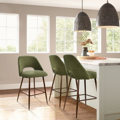 26" Edwin Counter Height Stool (Set of 3), Upholstered Midbar Stool with Walnut Leg for Dining Room, Kitchen Island - Maison Boucle