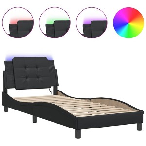 vidaXL Twin Bed Frame with LED Light – Black Faux Leather Bed, Modern Design, Plywood Slats, Headboard Cushion - 1 of 4