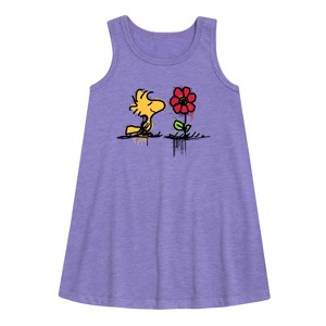 - Peanuts - Woodstock Rose Graphic Sleeveless Aline Dress - 1 of 4