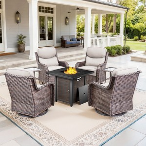 Gymojoy 5/7PCS Outdoor Swivel Chair 6-inch Thick Cushion with Fire Pit Table Patio Furniture Set - 1 of 4
