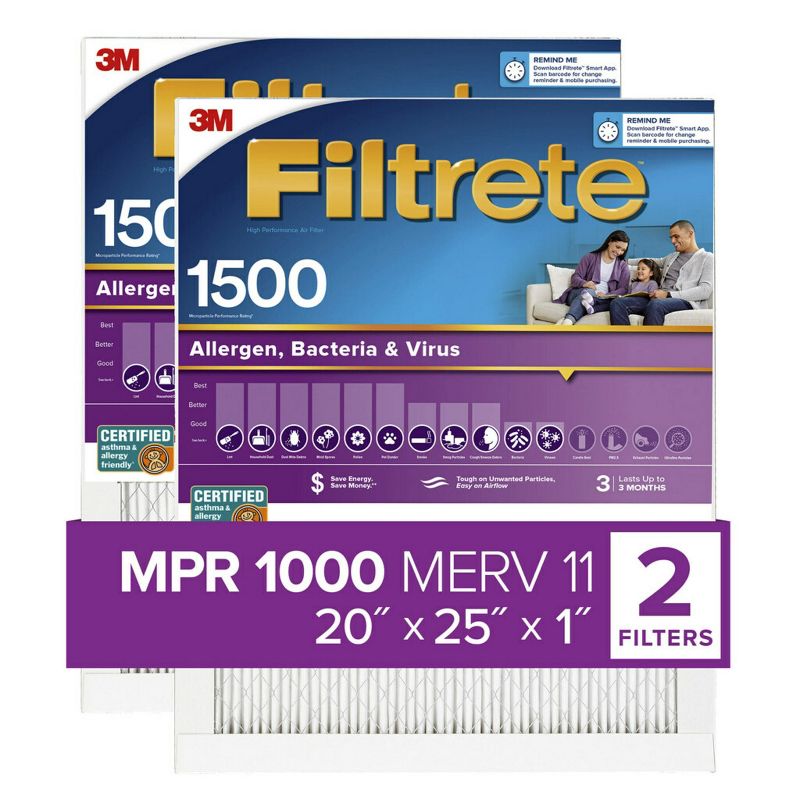 Filtrete 2pk Allergen Bacteria and Virus Air Filter 1500 MPR, 1 of 9