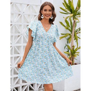 chinese dress ladies Women's Cute Ruffle Collar Babydoll Dress Puff Half Sleeves Plaid Print  Mini Dresses Summer Loose Flowy Short Dress (A-Blue, S) at Amazon Women's  Clothing store main image 0