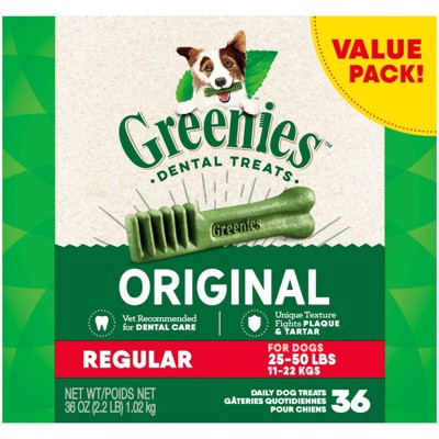 greenies regular chewy dental dog treats original chicken - 36oz