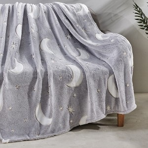 Star Moon Micro Plush All Season Throw Blanket 50" X 60" Gray by Plazatex - 1 of 3