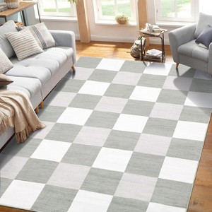 Entryway Runner Rug – Modern Checkered Washable Stain-Resistant Non-Slip Minimalist Plaid Carpet for Hallways Kitchen Laundry. - 1 of 4
